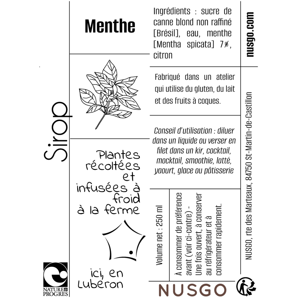 Etiquette - Sirop de menthe