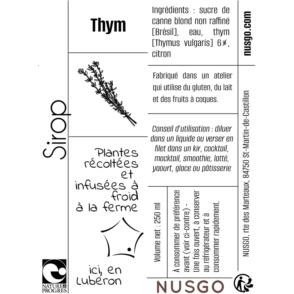 Etiquette - Sirop de thym