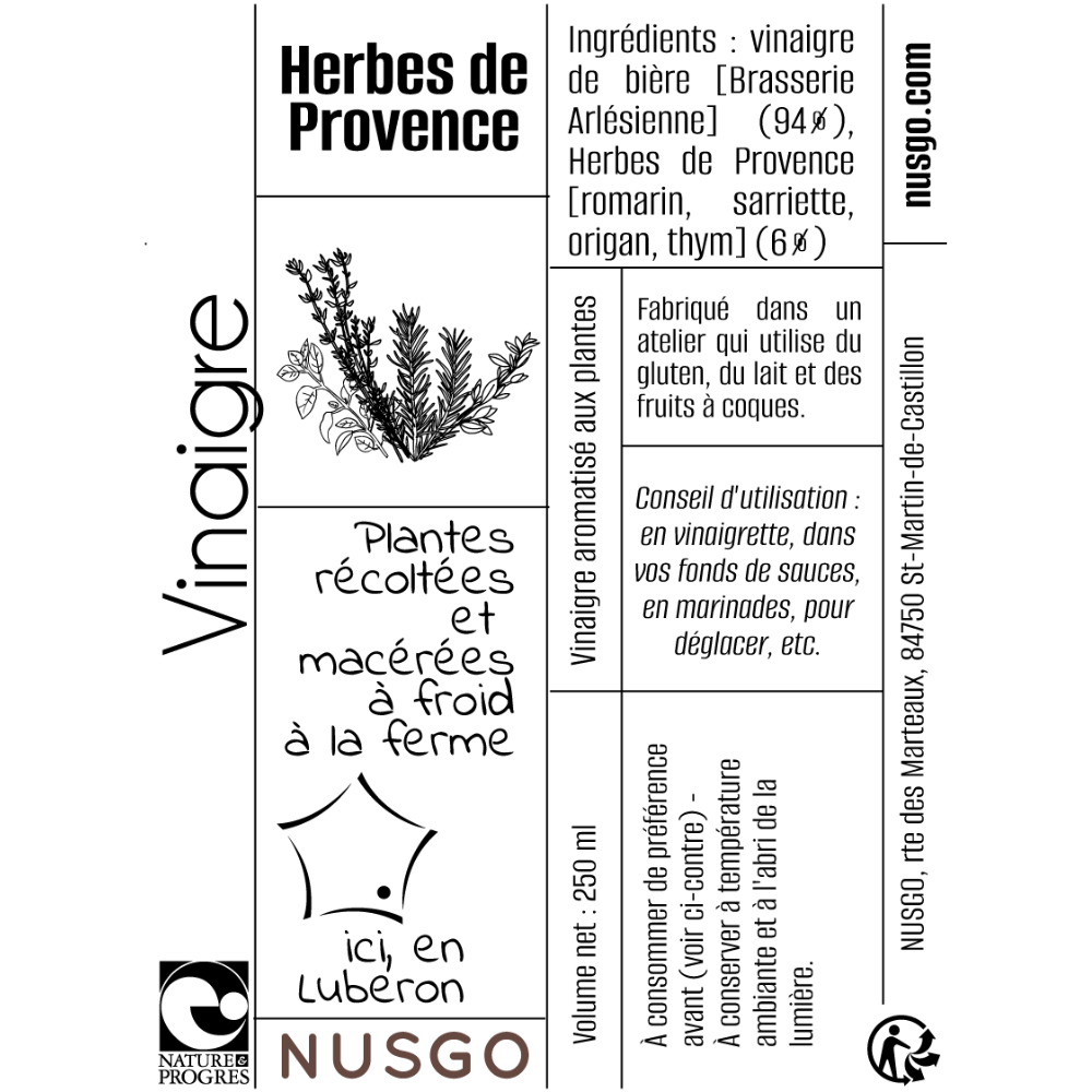 Etiquette - Vinaigre aux Herbes de Provence